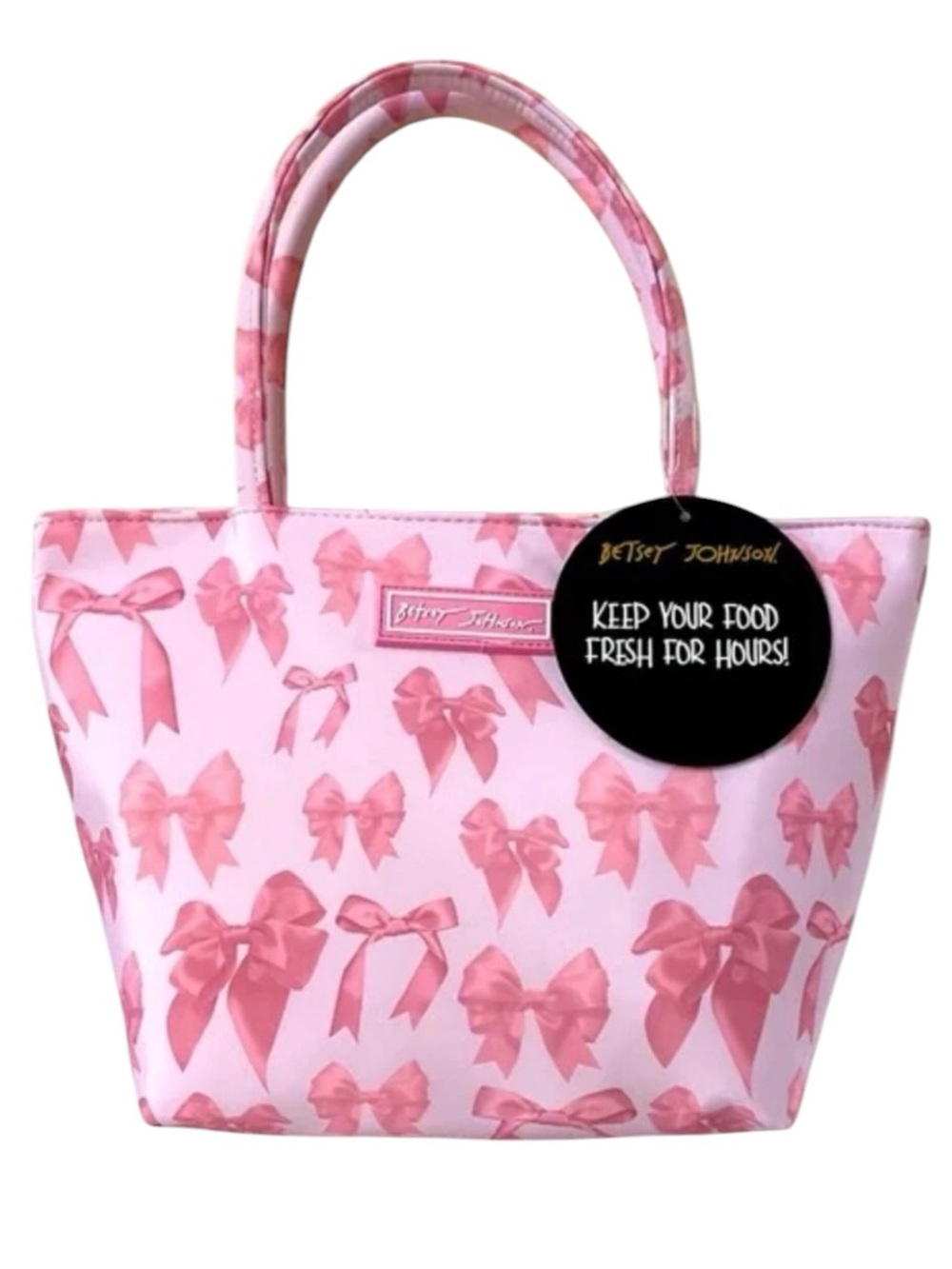 Betsey Johnson Pink Bow Pattern Insulated Lunch Tote NWT